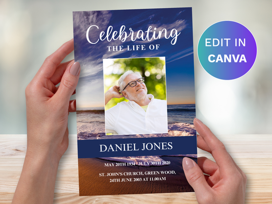 4 Page Waves CANVA Funeral Program Template
