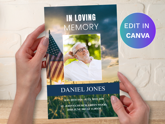 4 Page Military CANVA Funeral Program Template