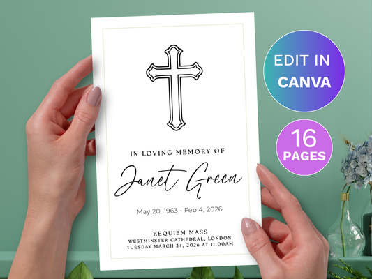 16 Page Catholic Mass CANVA Funeral Order of Service Template