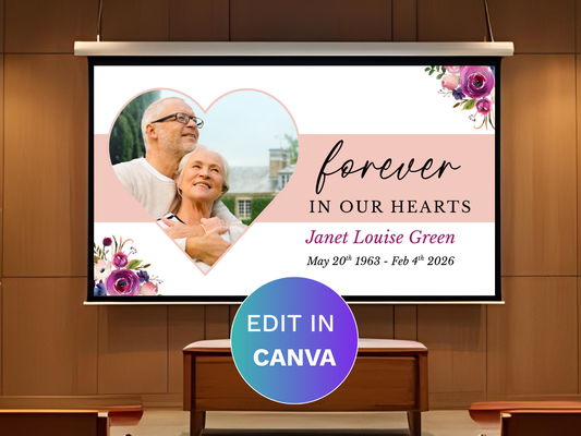 Canva Funeral Slideshow Template with Purple Roses