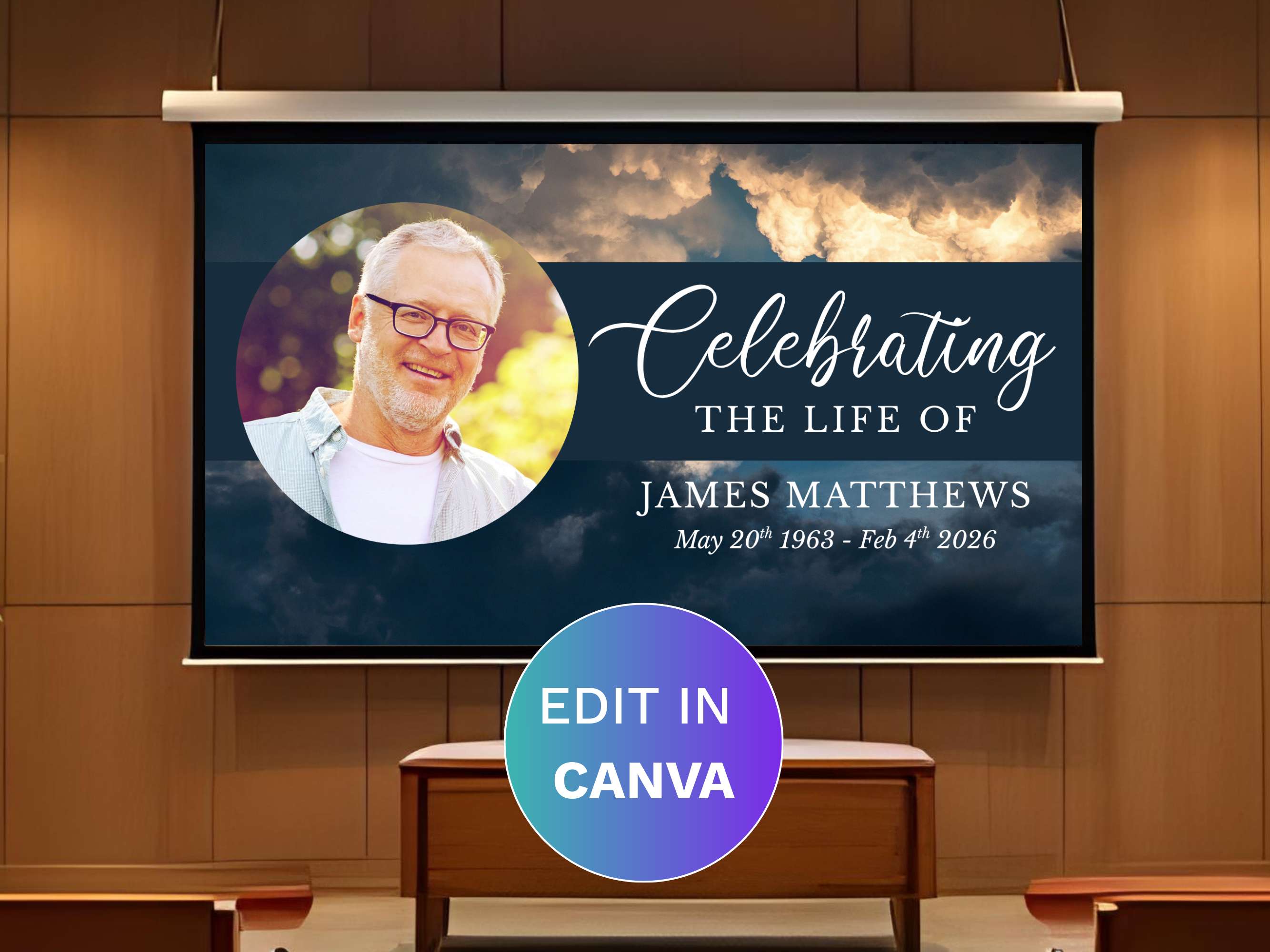 Canva Funeral Slideshow Template with Blue Sky Funeral Templates