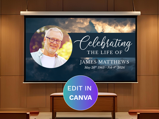 Canva Funeral Slideshow Template with Blue Sky
