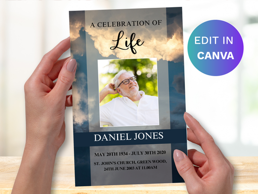 4 Page Sky CANVA Funeral Program Template