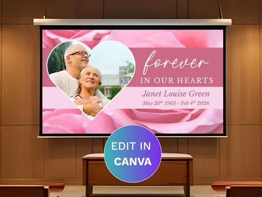 Canva Funeral Slideshow Template with Pink Roses