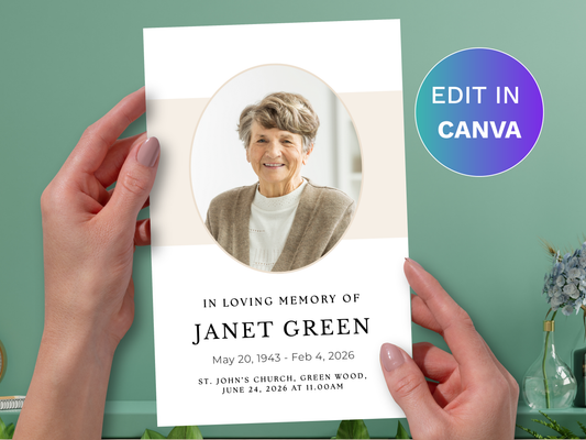 4 Page Oval Pendant CANVA Funeral Program Template