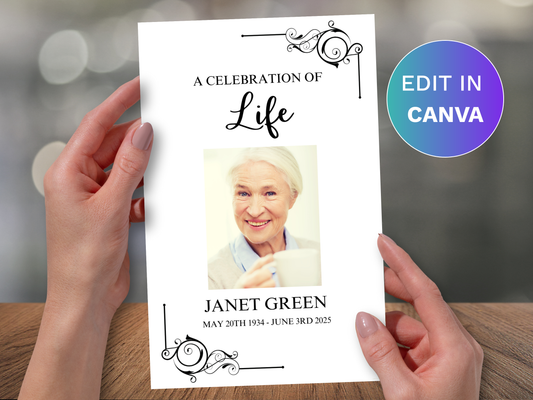 4 Page Ornate CANVA Funeral Program Template