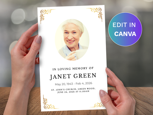 4 Page Gold Accents CANVA Funeral Program Template