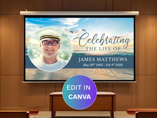 Canva Funeral Slideshow Template with Scenic Beach