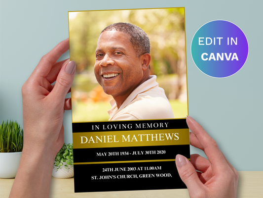 4 Page Golden CANVA Funeral Program Template