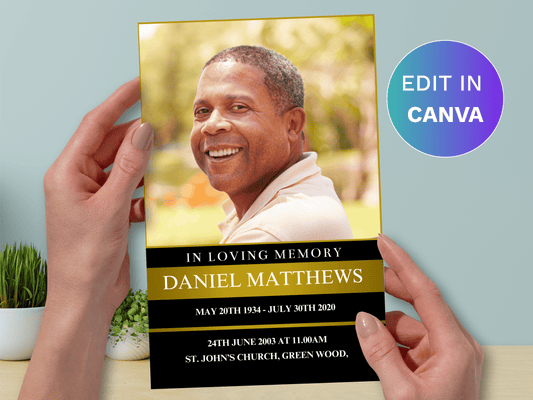 4 Page Golden CANVA Funeral Program Template