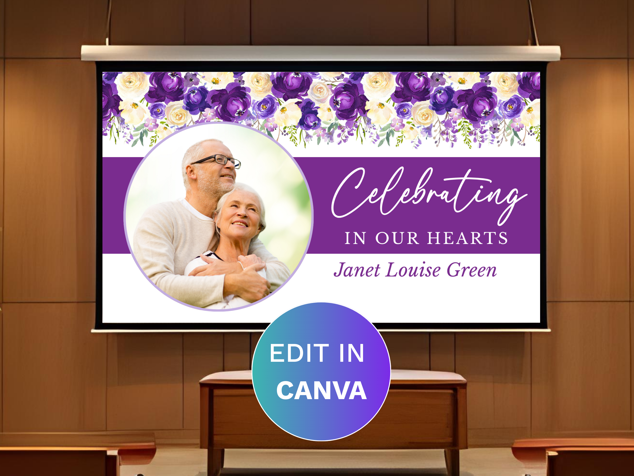 Canva Funeral Slideshow Template in Purple Bloom Funeral Templates