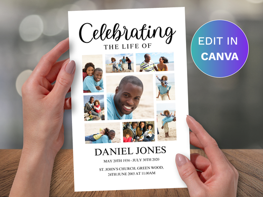 4 Page Photo Collage CANVA Funeral Program Template