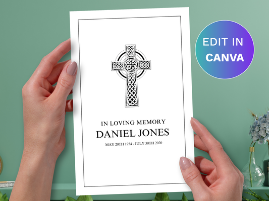 4 Page Catholic Cross CANVA Funeral Program Template