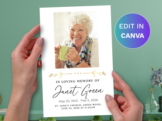 4 Page Gold Floral CANVA Funeral Program Template