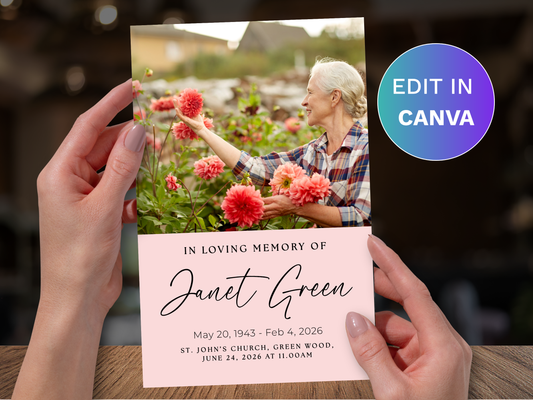 4 Page Rose Pink CANVA Funeral Program Template