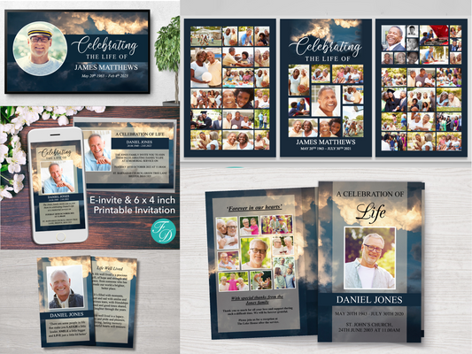 4 Page Sky Funeral Program Bundle