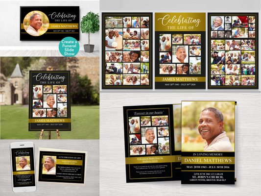 4 Page Golden Funeral Program Bundle