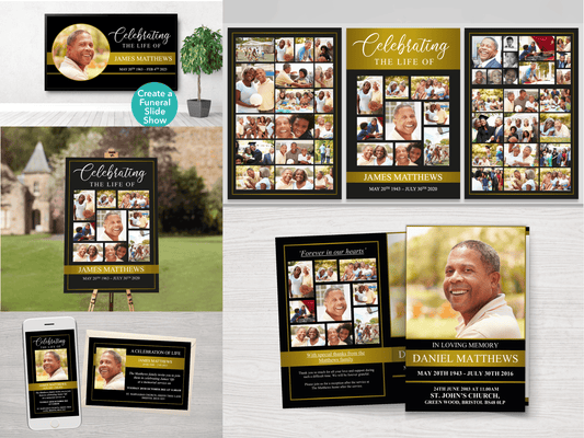 4 Page Golden Funeral Program Bundle