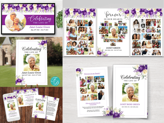 4 Page Purple Bloom Funeral Program Bundle