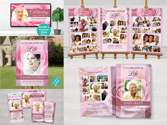 4 Page Pink Rose Funeral Program Bundle