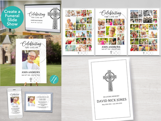 4 Page Catholic Cross Funeral Program Bundle