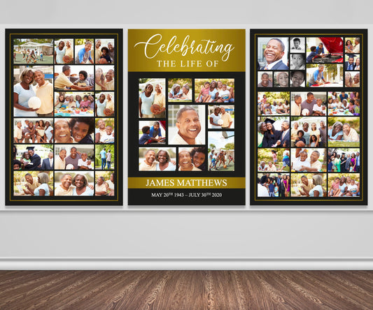 Golden Funeral Photo Display