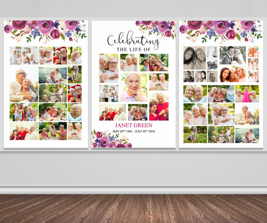 Purple Roses Funeral Photo Display