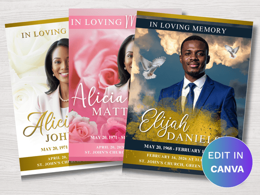 Top Three CANVA 8-Page 11x17" Funeral Program Templates (Commercial Licenses)