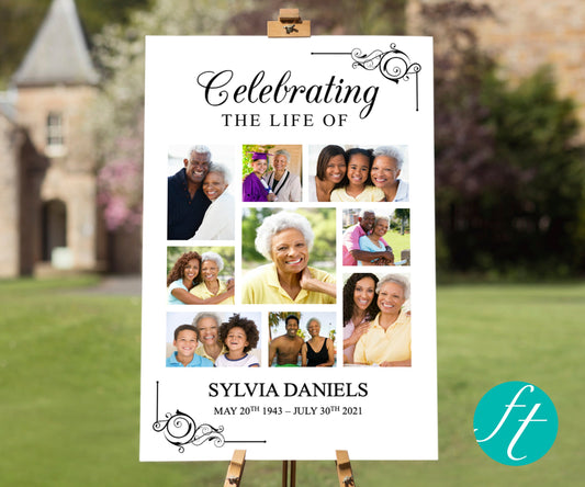 Black Ornate Funeral Welcome Sign