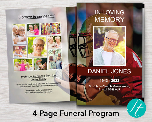 4 Page Football Funeral Program Template