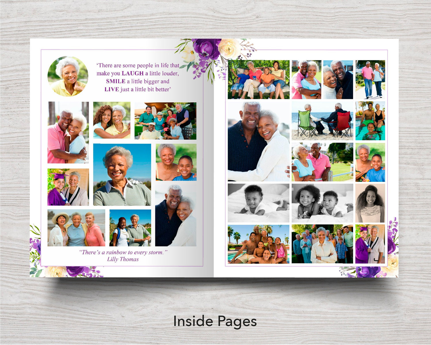8 Page Purple Bloom Funeral Program Template (11 x 17 inches)