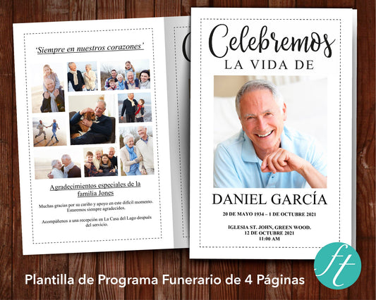 Plantilla De Programa Funerario Clásico De 4 Páginas