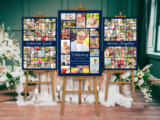 Navy Blue Funeral Poster Bundle (Canva Templates)