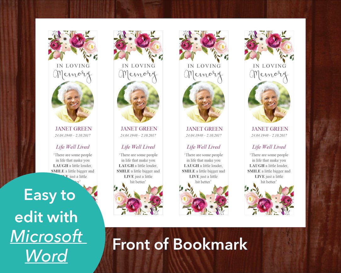 Pink Bloom Funeral Bookmark