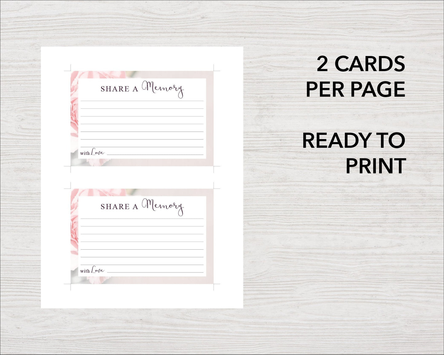 Pink Carnations Share a Memory Sign and Cards