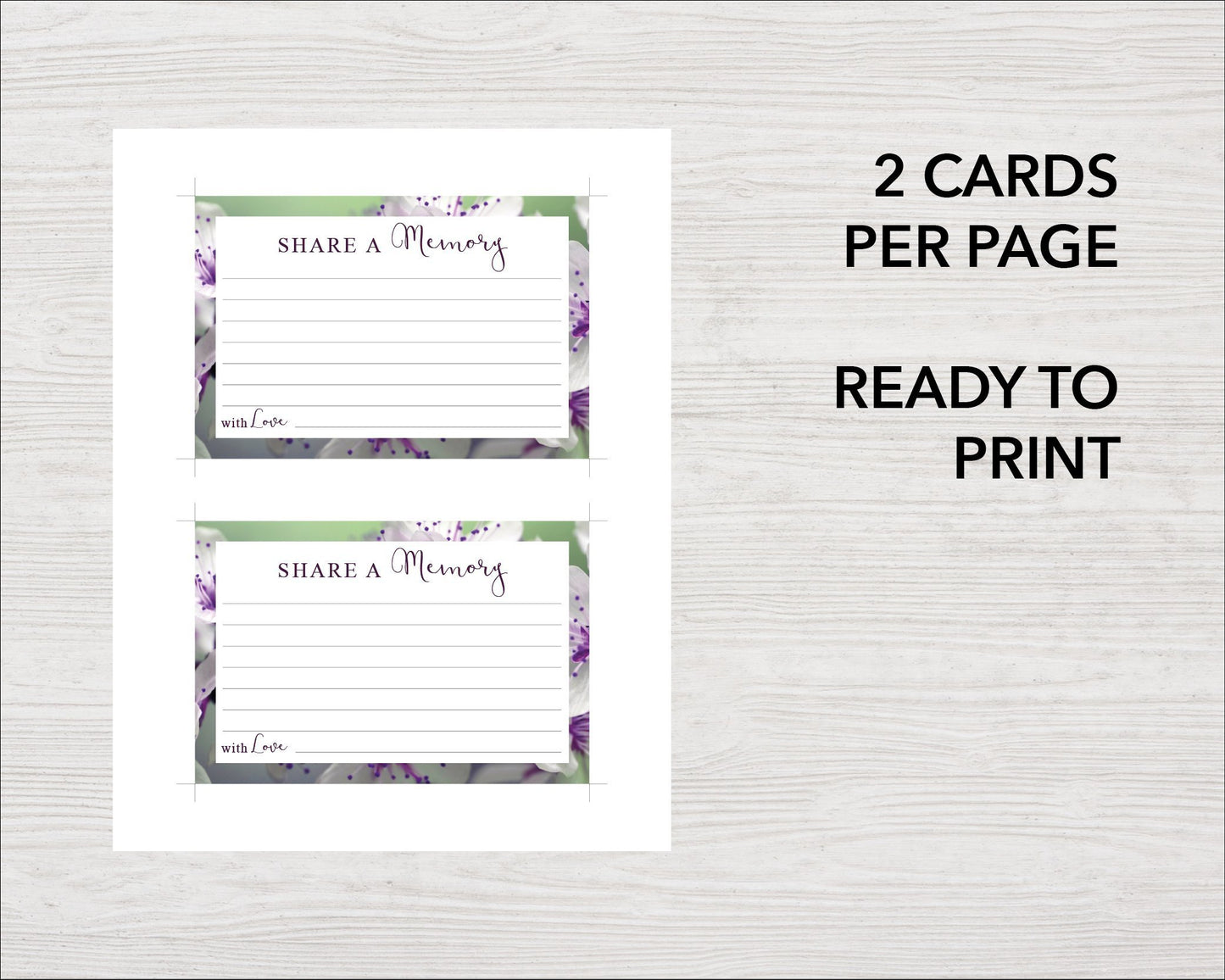 Purple Blossom Share a Memory Sign and Cards