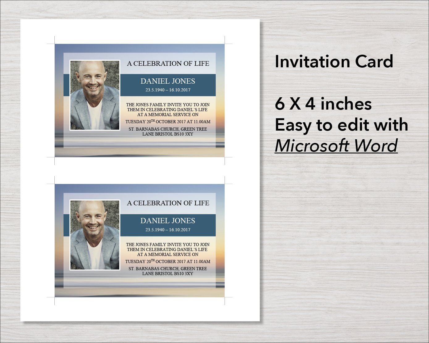 Beach Sunset Funeral Invitation Card