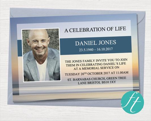 Beach Sunset Funeral Invitation Card