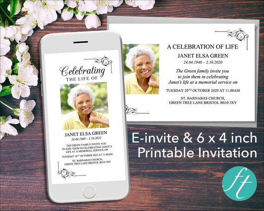 Black Ornate Funeral e-Invite & Invitation Card