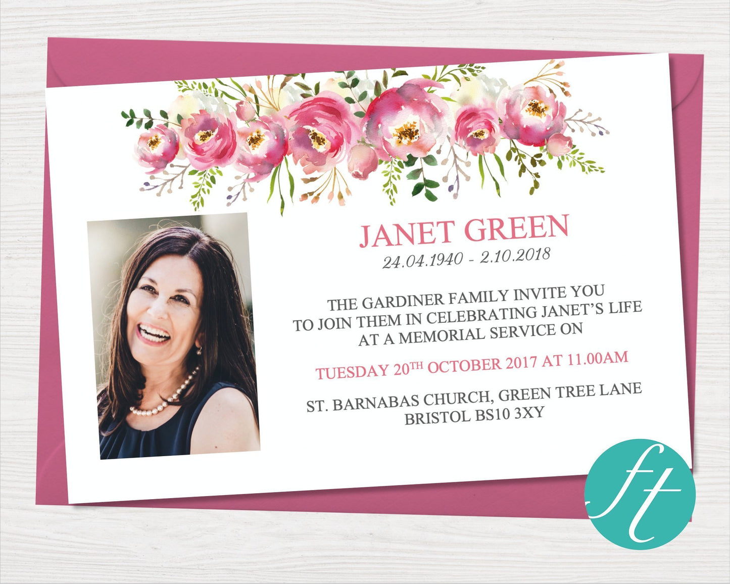 Floral Burst Funeral Invitation Card