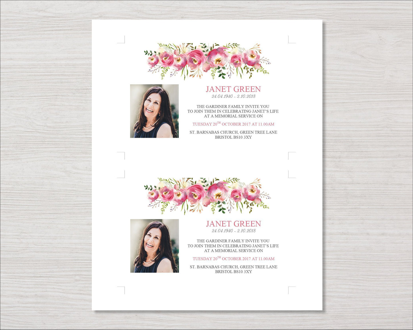 Floral Burst Funeral Invitation Card