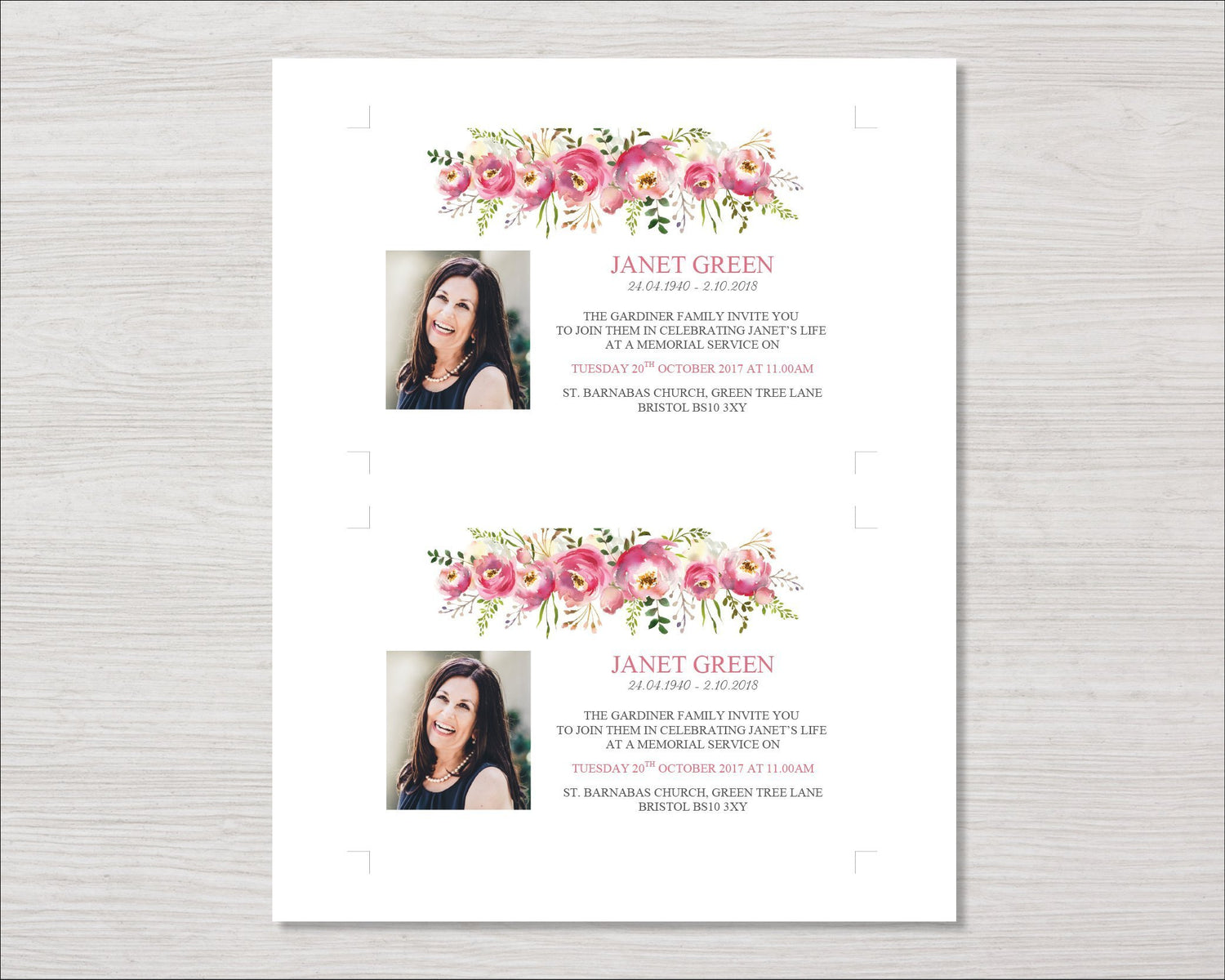 Floral Burst Funeral Invitation Card