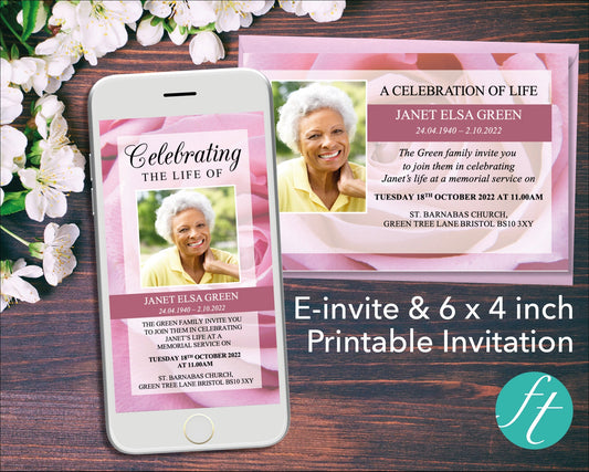 Pink Rose Funeral e-Invite & Invitation Card