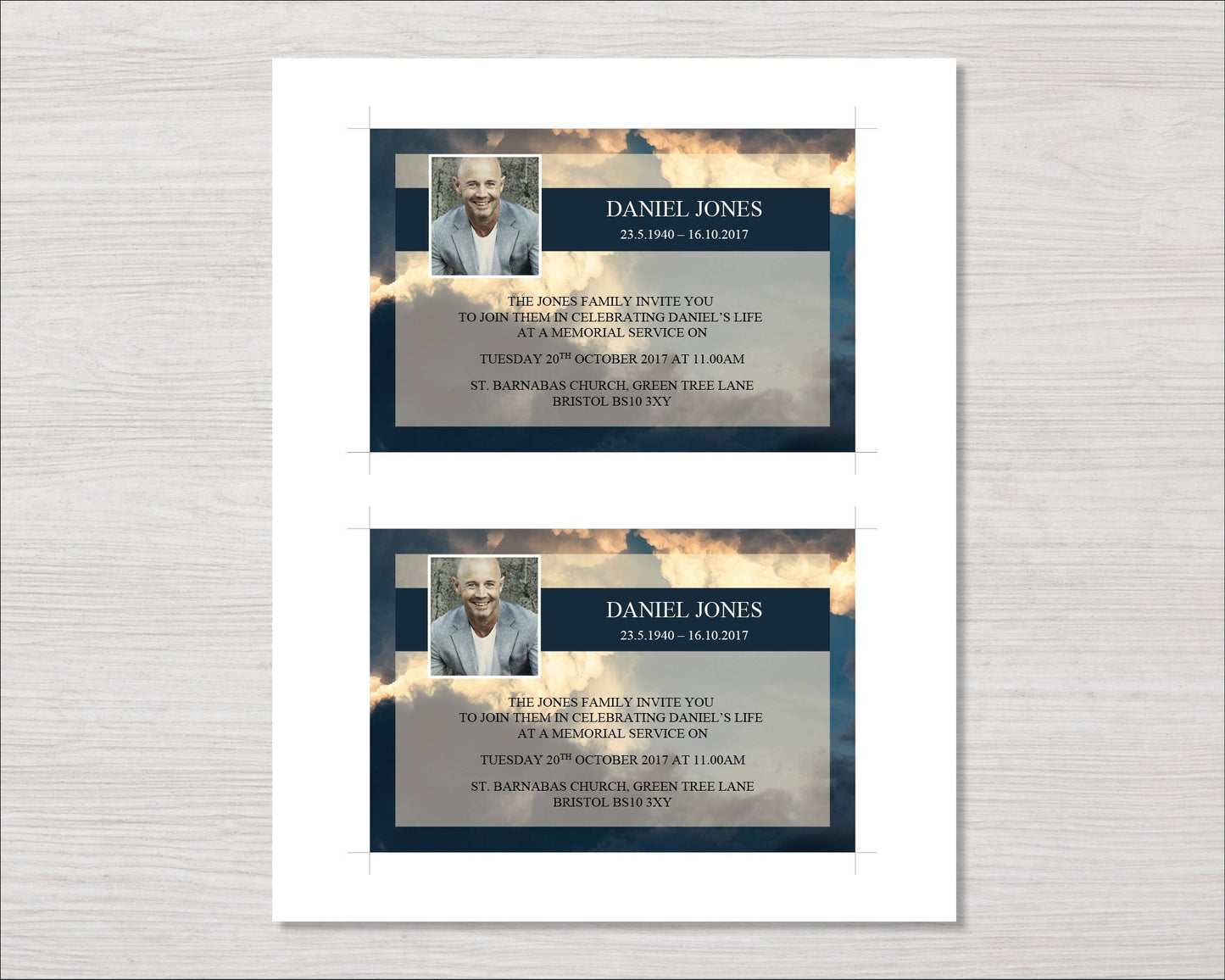 Sky Funeral Invitation Card