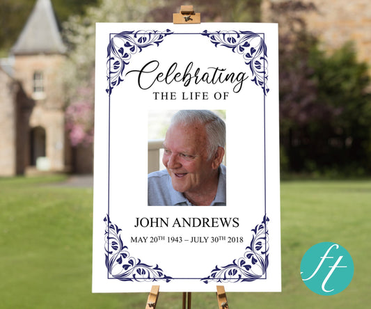 Flora Blue Funeral Welcome Sign