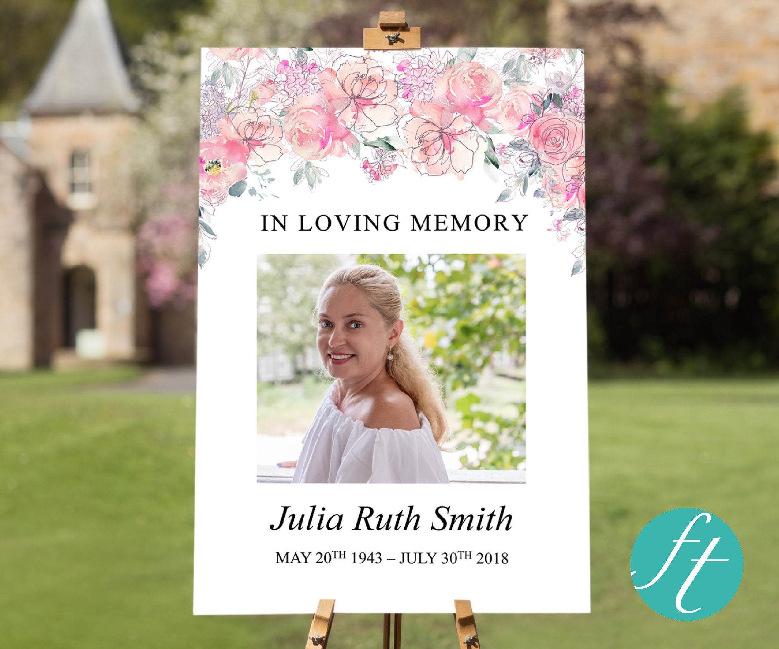Pink Floral Funeral Welcome Sign for Memorial Service – Funeral
