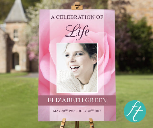 Pink Rose Funeral Welcome Sign