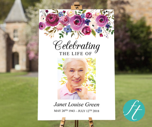 Purple Bloom Funeral Welcome Sign