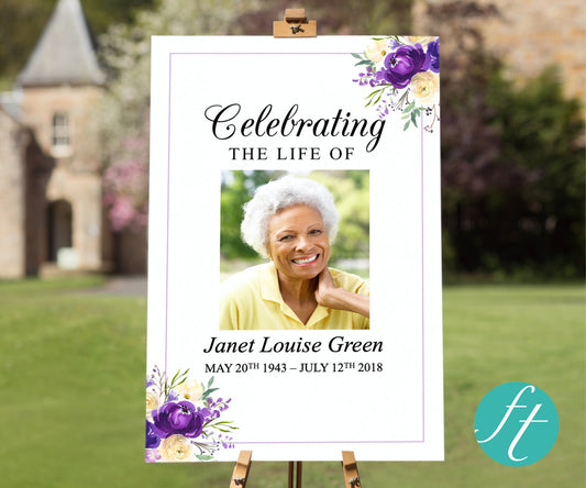 Purple Bloom Funeral Welcome Sign