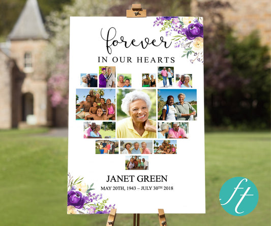 Purple Bloom Heart Funeral Welcome Sign